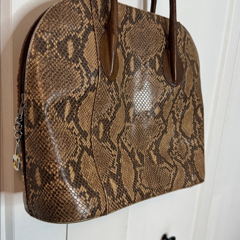 Vintage Due Fratelli Brown Python Snake Print Leather Bag Made in Canada - Picture 2 of 6